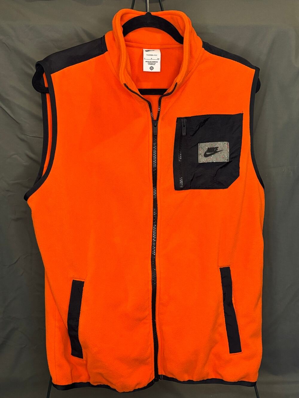 Nike Therma-FIT Fleece Vest Small Orange Black Full Zip Y2K Unisex Hunting